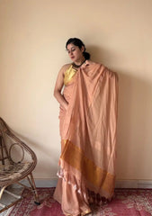 Meher | Blush Mul Cotton Saree with Gold Tissue Pallu