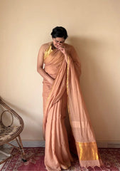 Meher | Blush Mul Cotton Saree with Gold Tissue Pallu