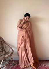 Meher | Blush Mul Cotton Saree with Gold Tissue Pallu