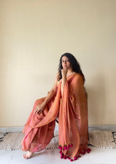 Tara Blush Pink Soft Mulmul Cotton Sequin Saree with Scalloped Border