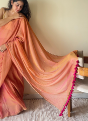 Tara Blush Pink Soft Mulmul Cotton Sequin Saree with Scalloped Border