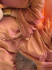 Tara Blush Pink Soft Mulmul Cotton Sequin Saree with Scalloped Border